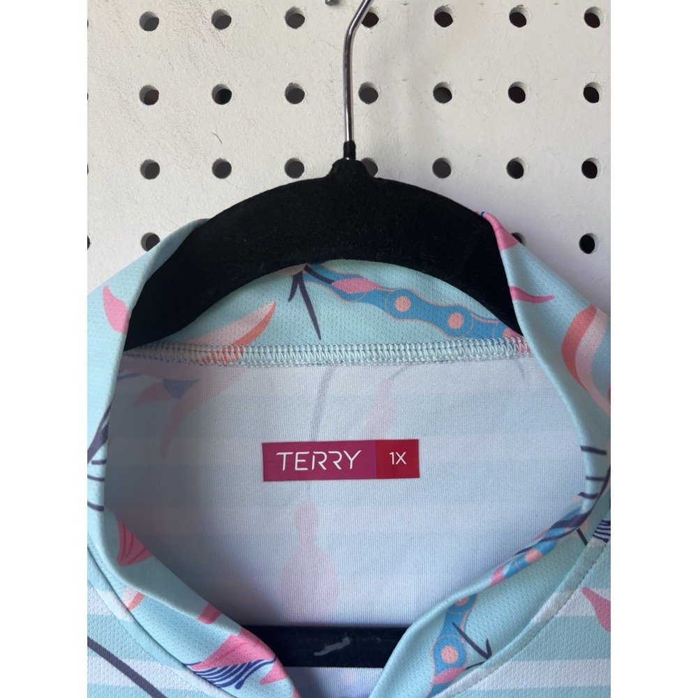 Terry Women's Cycling Jersey 1X Blue Pink Graphic Floral Half Zip Short Sleeve - Picture 2 of 5